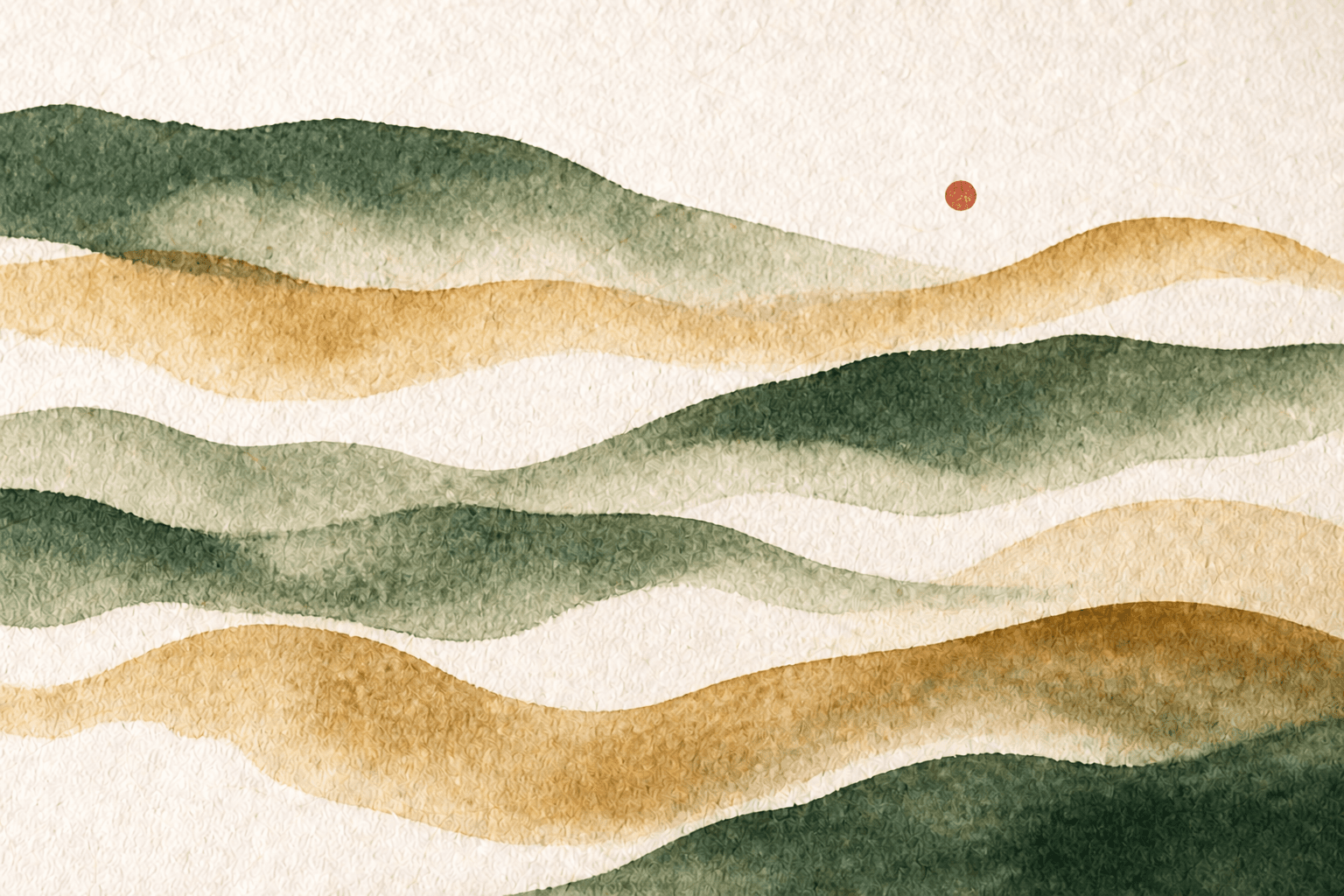 Layered ink brush waves in green and bronze, suggesting successive generations of Korean given names