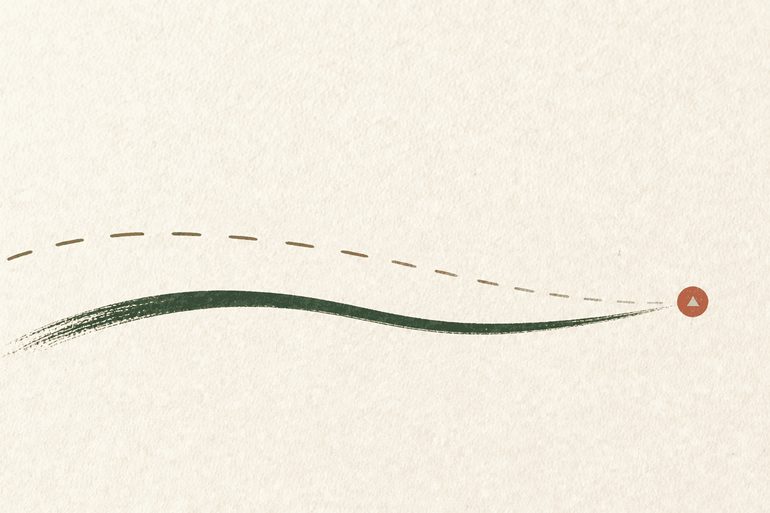 Two paths on hanji paper — a dotted echo line and a solid brushstroke meeting at a red seal mark